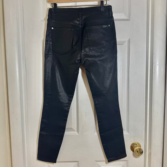7 For All Mankind Side Zip High Waist Skinny Jeans in B(air) Black with Velvet - Picture 4 of 11